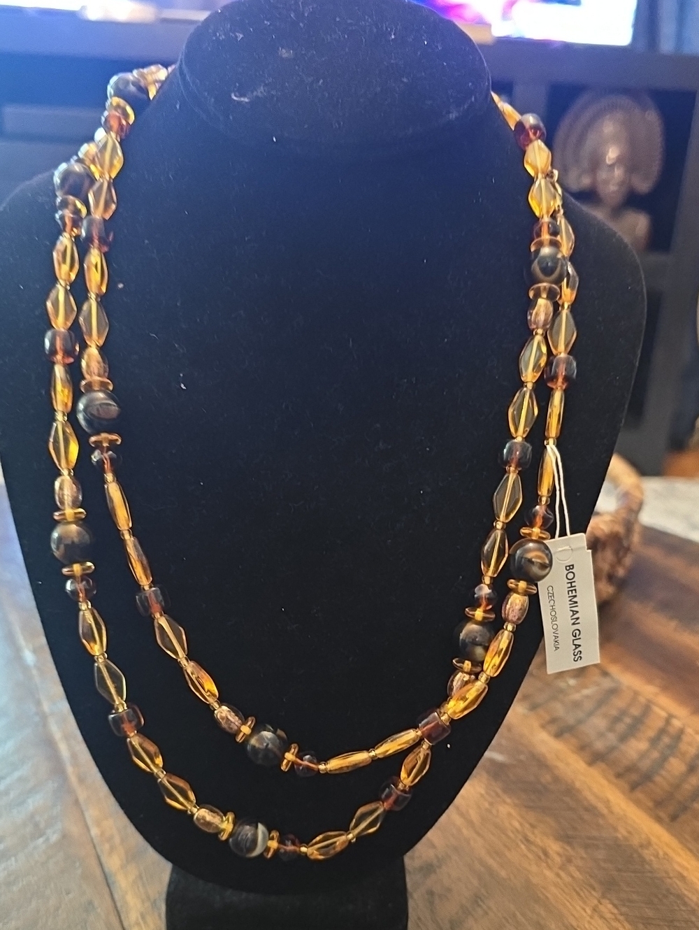 Bohemenian Czech Glass Amber Double-Strand Beaded Necklace